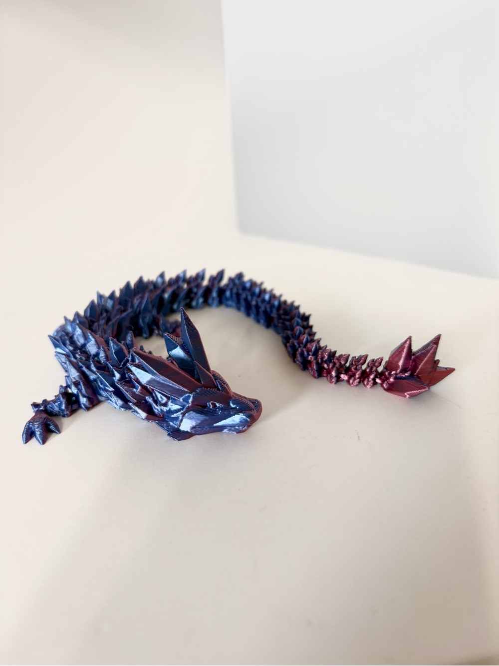 3D printed Dragon Articulated Metallic Blue and Magenta  Dragon Figurine